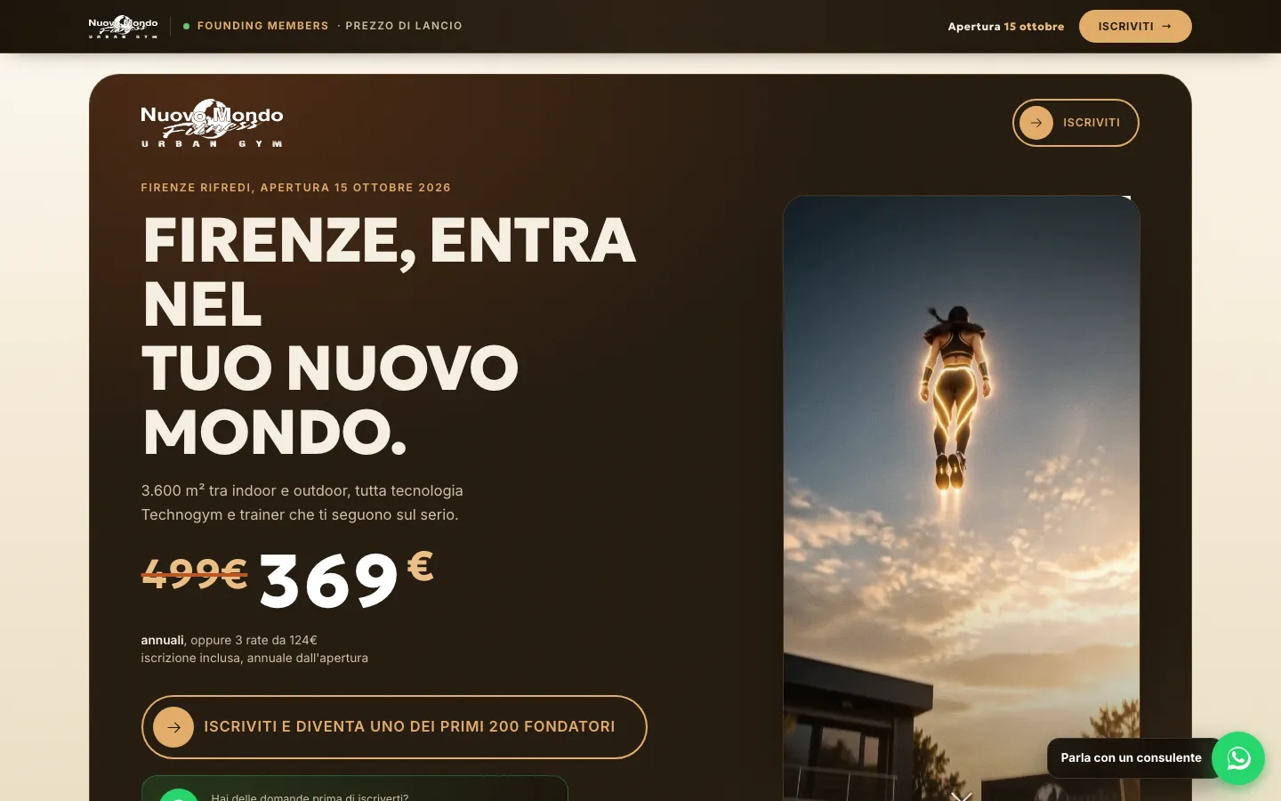 Landing di lancio della sede di Firenze di Nuovo Mondo Fitness